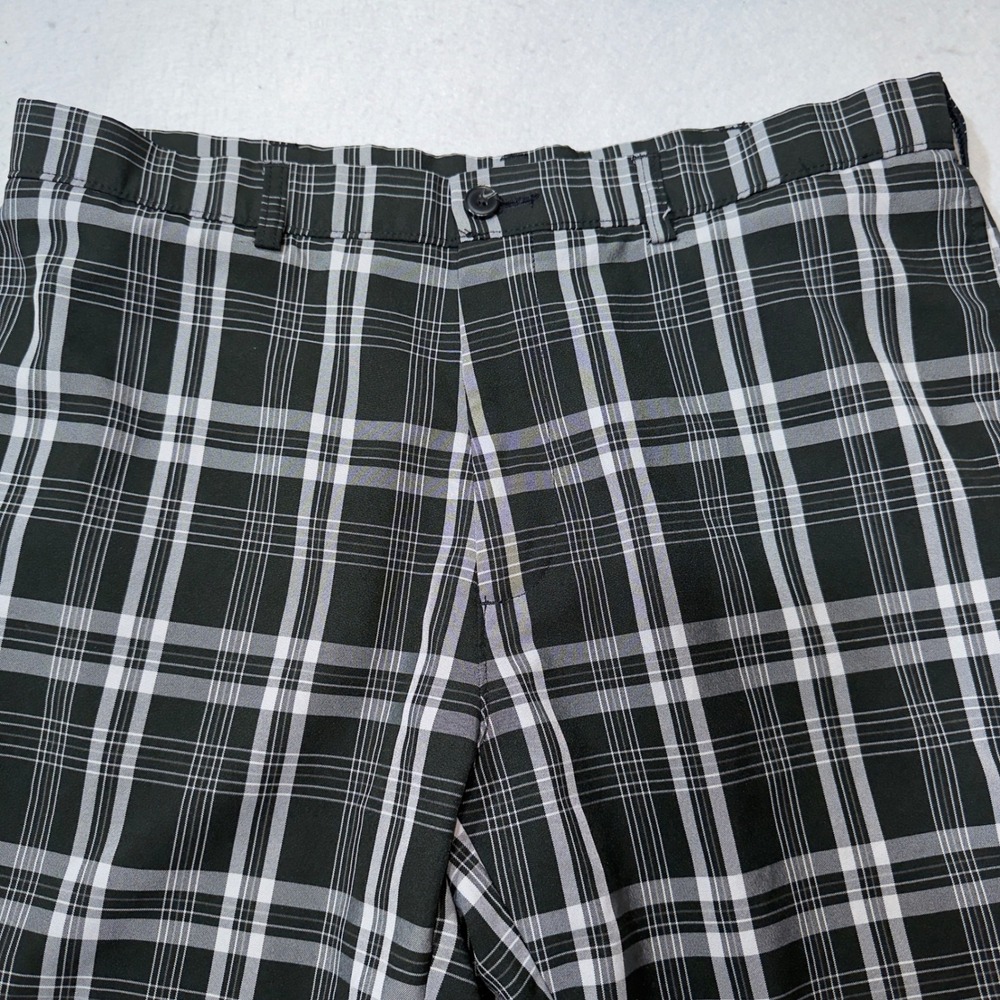Haggar H26 Mens Plaid Golf Shorts Black White Grey Polyester Flat Front 1014185